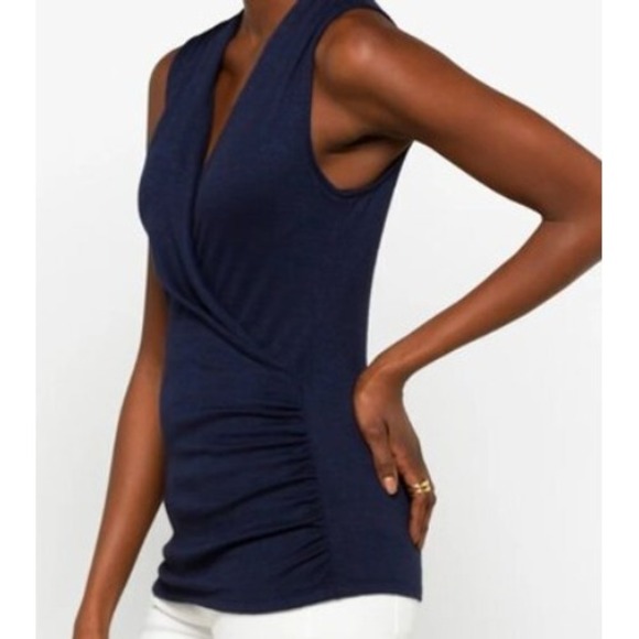41 HAWTHORN Navy Benni Wrap Front Ruched Knit Sleeveless Top Size XXL - Picture 8 of 9